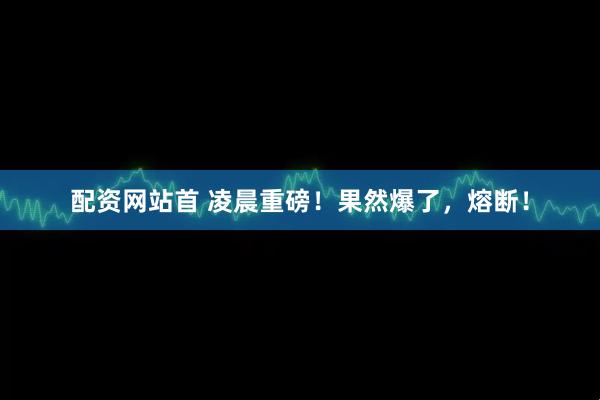 配资网站首 凌晨重磅！果然爆了，熔断！